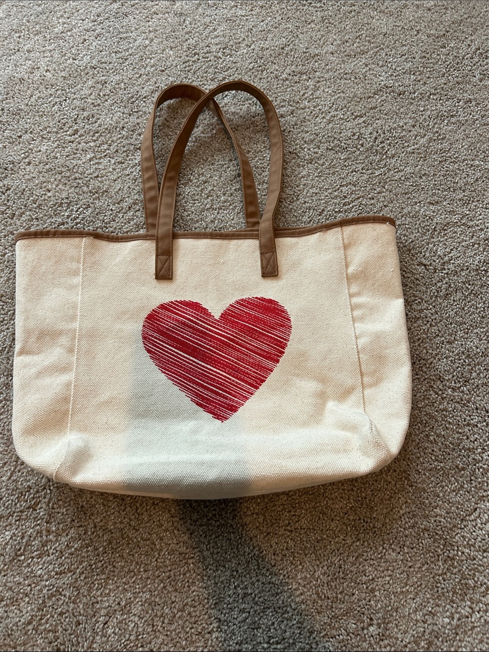 Maurices Canvas Tote Bag with Red Heart Limited Edition Shoulder Bag